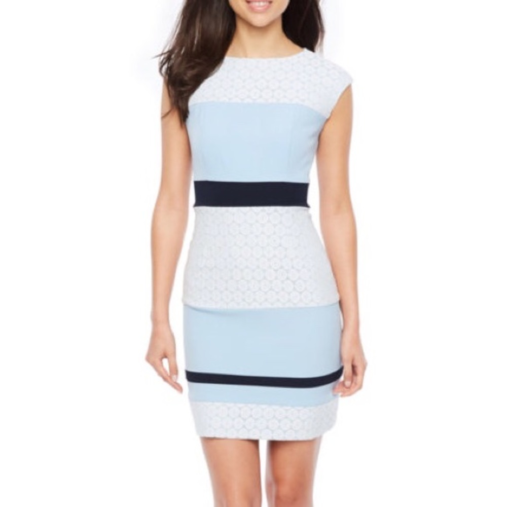Studio 1 Sleeveless Lace Stripe Sheath Dress